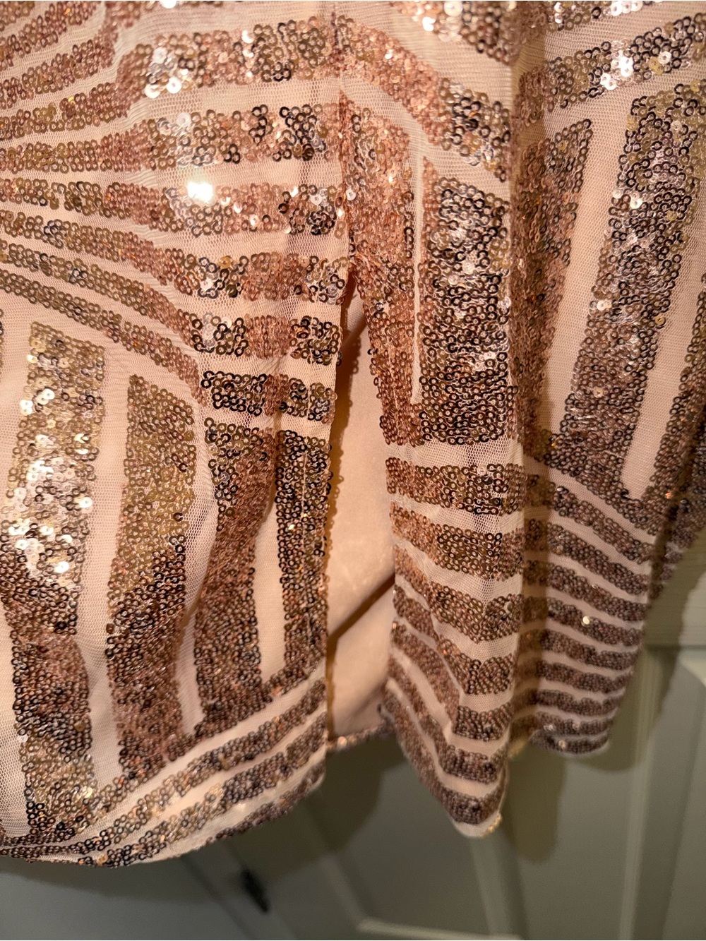Elegant Rose Gold Sequin Wrap Dress- SIZE LARGE - Picture 6 of 7